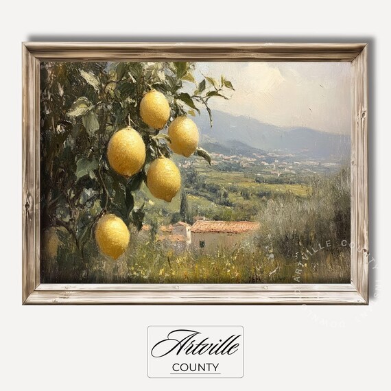 Lemon Tree Oil Painting Tuscan Countryside Yellow Citrus Wall Art