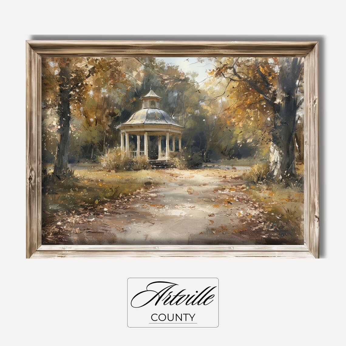 Autumn Gazebo Fall Foliage Garden Vintage Oil Painting Poster