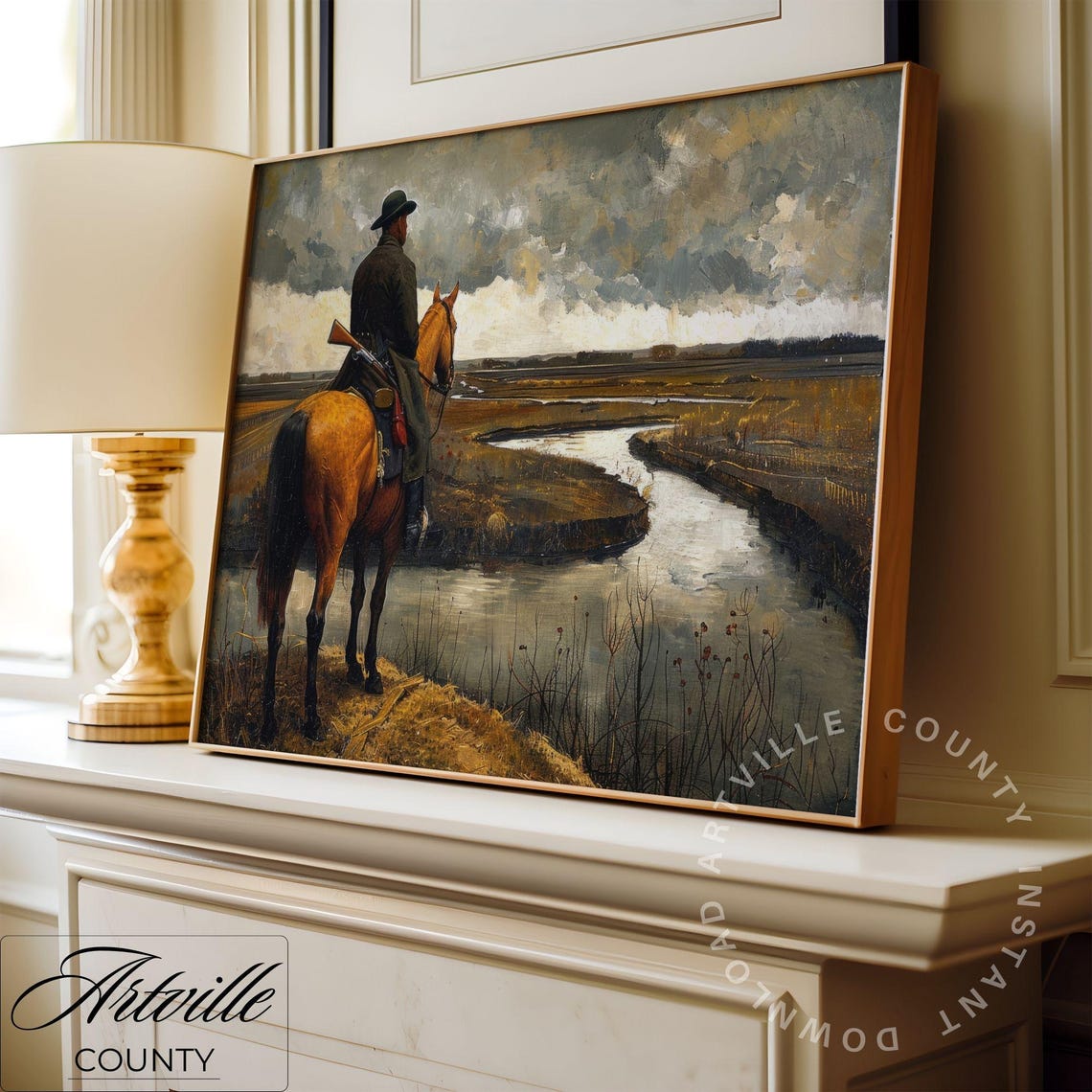 Horseman On Horseback Overlooking A Winding River Western Poster - Image 2