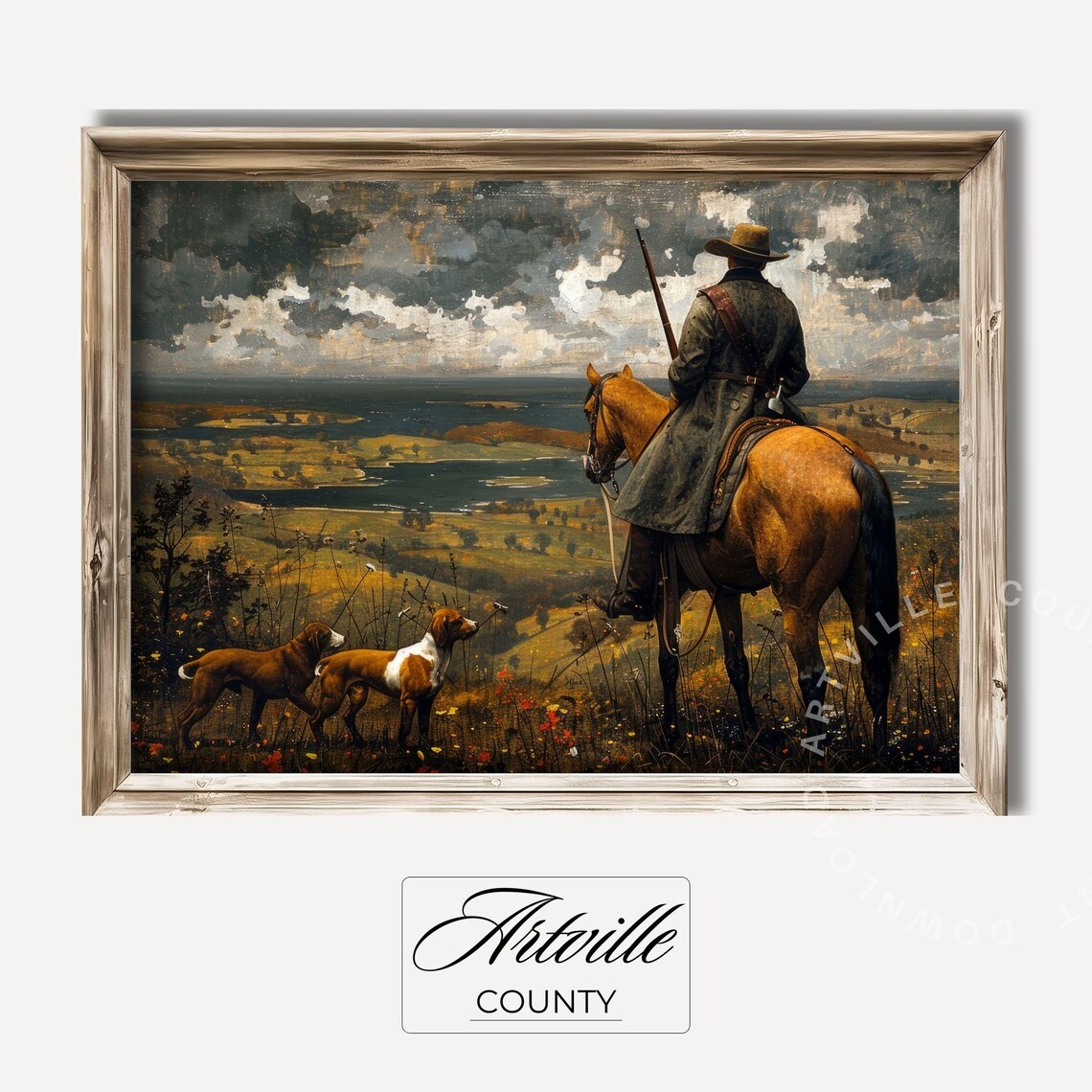Lone Horseman Overlooking Valley Vintage Western Oil Painting Poster
