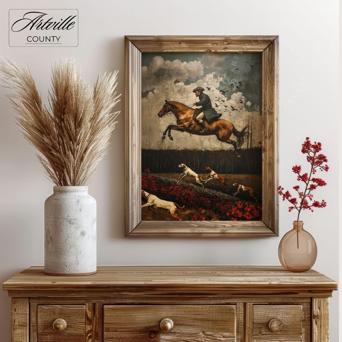 Vintage Hunting Art Antique Horse Rider Print Equestrian Wall Art Hunting Dogs Art Vintage Landscape Painting - Image 3