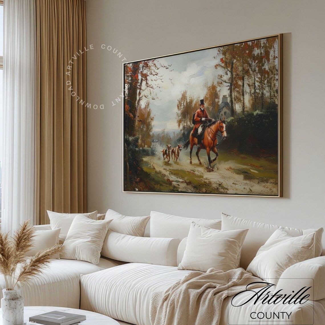 Vintage Equestrian Fox Hunt Rider on Horseback with Hounds Poster - Image 4