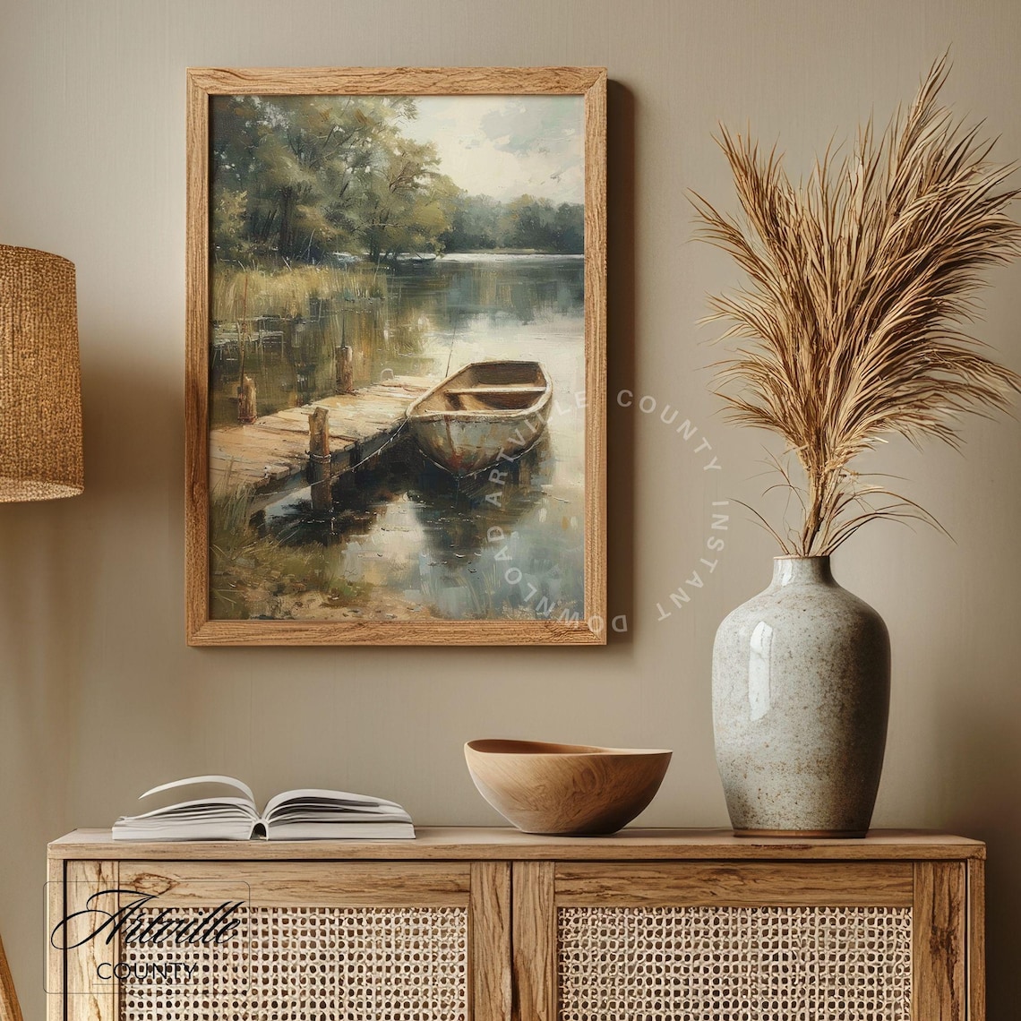 Vintage Fishing Boat Painting, Farmhouse Landscape Art Print - Image 3