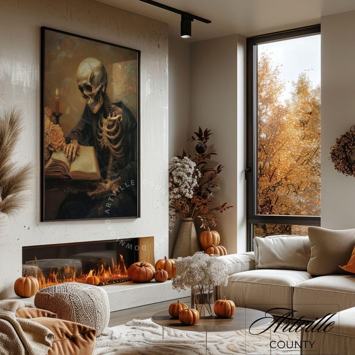 Skeleton Scholar Reading Candlelight Dark Academia Gothic Poster - Image 4