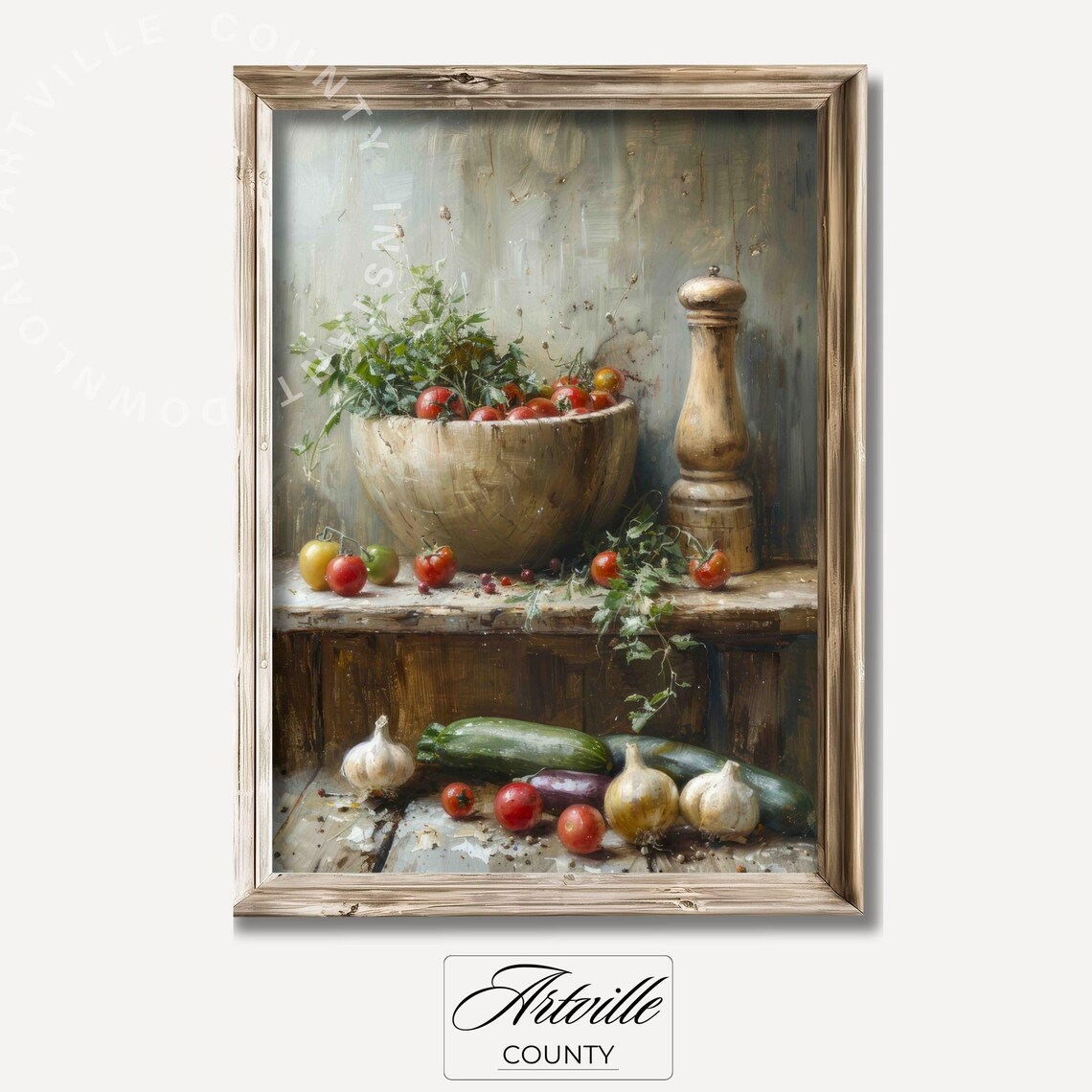 Vintage Farm Harvest Veggies Art Print, Rustic Kitchen Decor