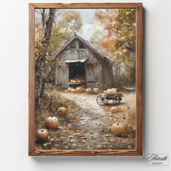 Autumn Pumpkin Patch Rustic Barn Vintage Fall Harvest Poster