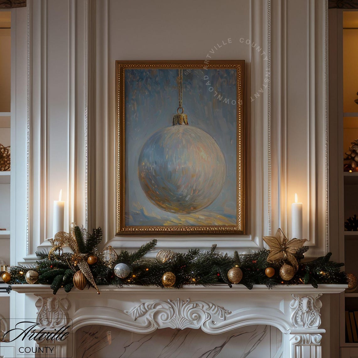 Silver Christmas Ornament Bauble Vintage Holiday Still Life Poster - Image 3