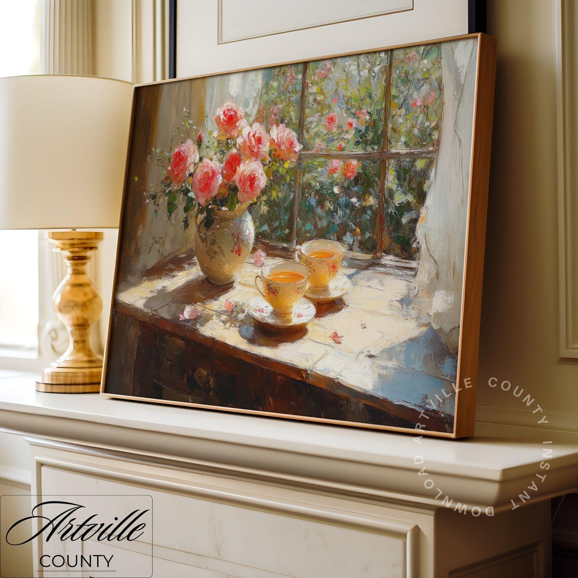 Roses And Teacups Vintage Still Life Art Print - Image 2