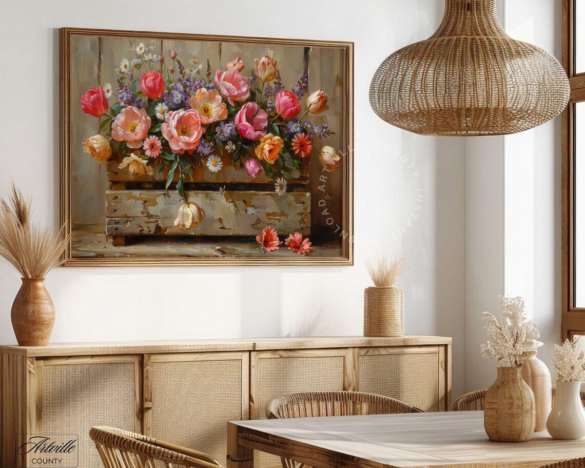 Flowers In Crate Farmhouse Floral Art Print - Image 2