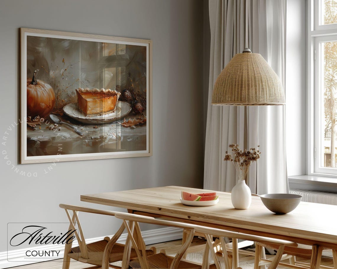 Pumpkin Pie Slice Rustic Still Life Autumn Kitchen Oil Poster - Image 5