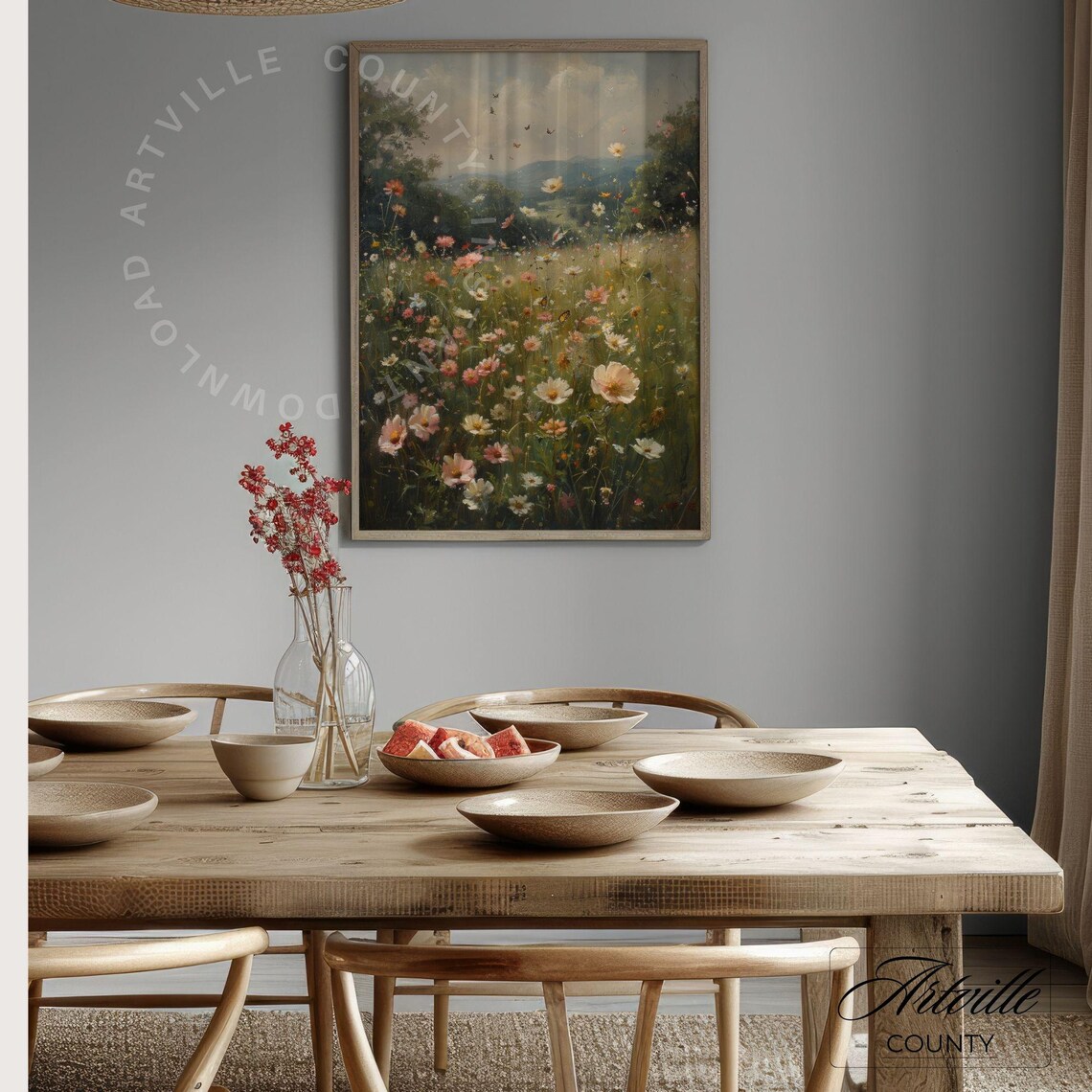 Wildflower Meadow Landscape, Vintage Cottage Art Print - Image 4