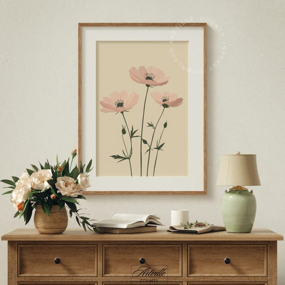 Pink Poppy Flower Minimalist Botanical Art Print
