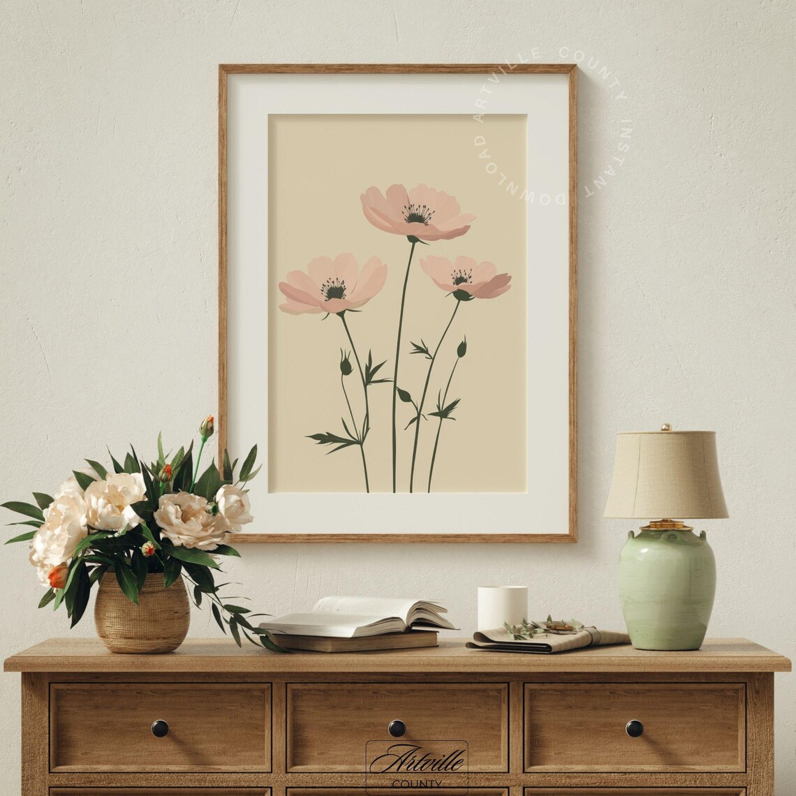 Pink Poppy Flower Minimalist Botanical Art Print