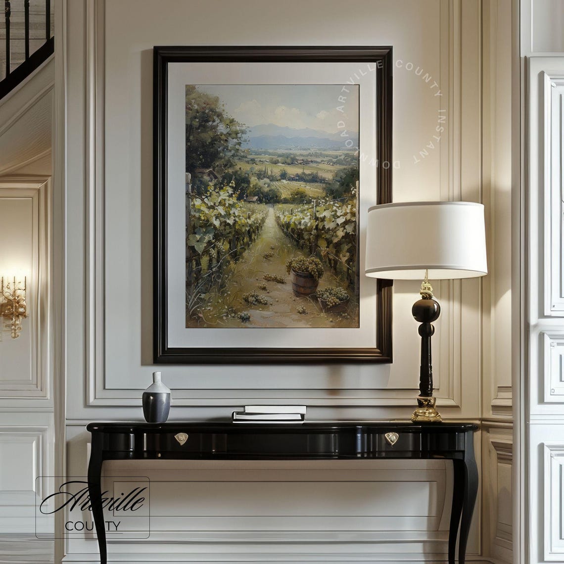 Vineyard Harvest Grape Rows Rolling Hills Vintage Landscape Poster - Image 4