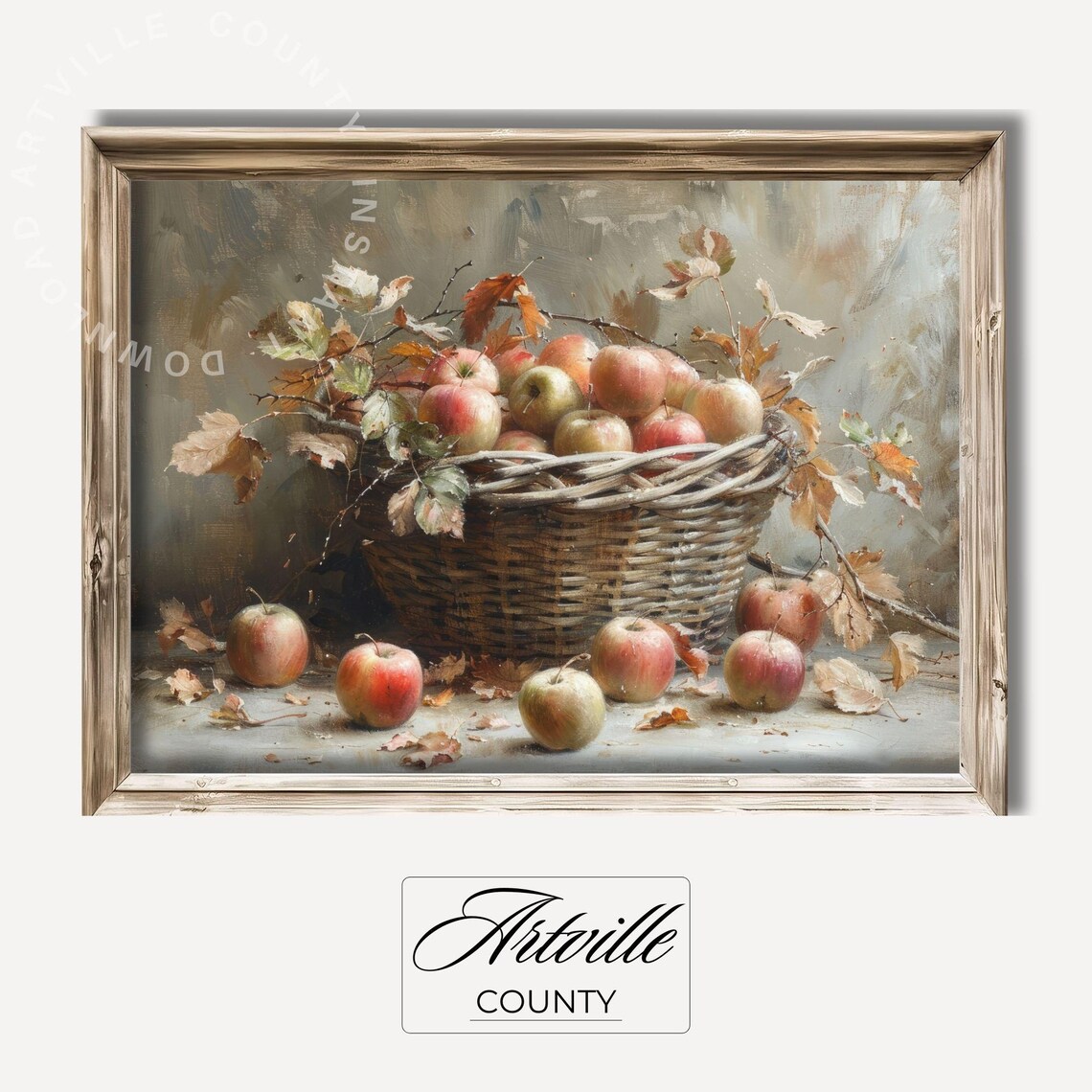 Basket of Apples Autumn Still Life Vintage Oil Painting Poster