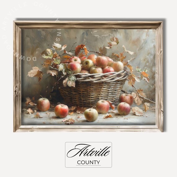 Basket of Apples Autumn Still Life Vintage Oil Painting Poster