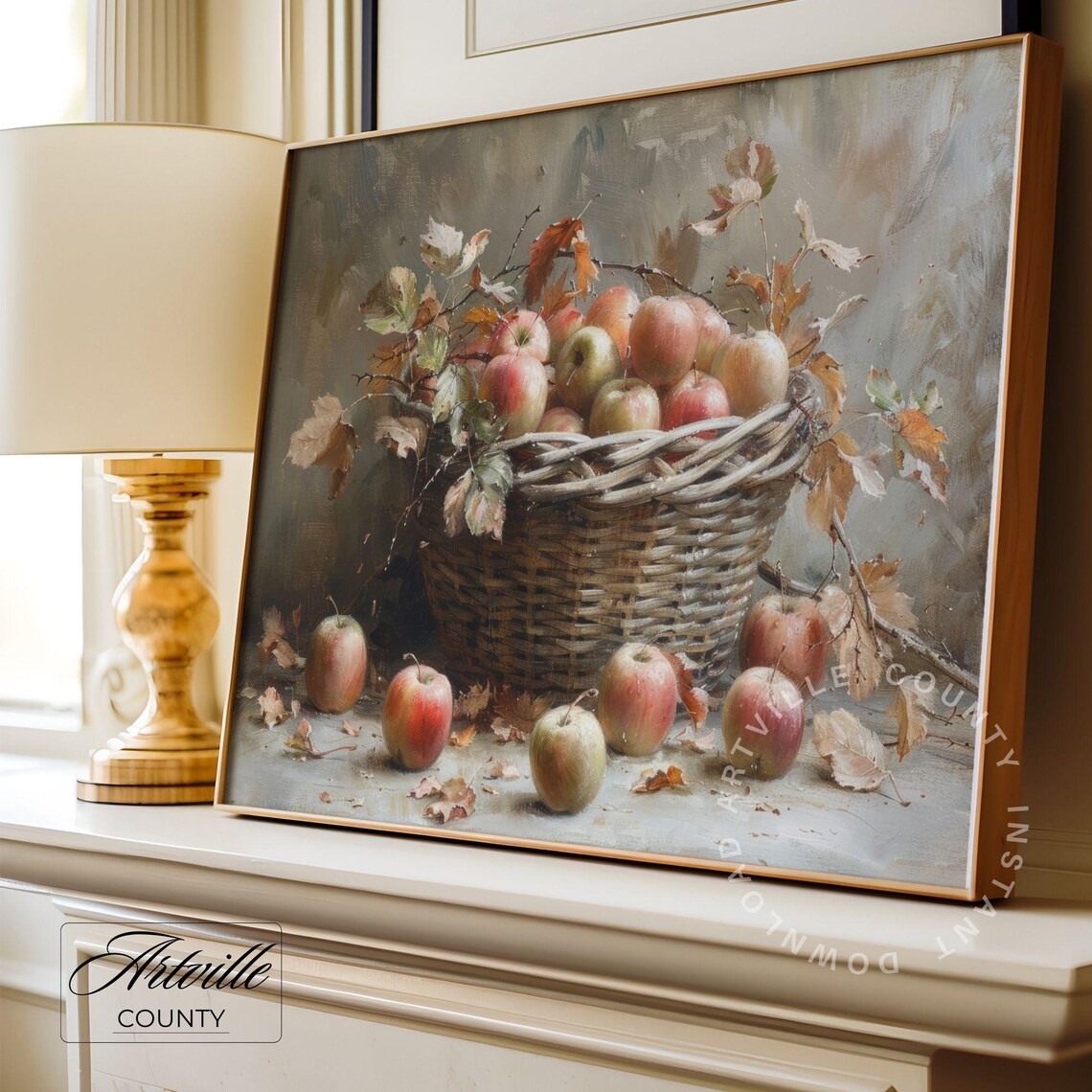 Basket of Apples Autumn Still Life Vintage Oil Painting Poster - Image 3