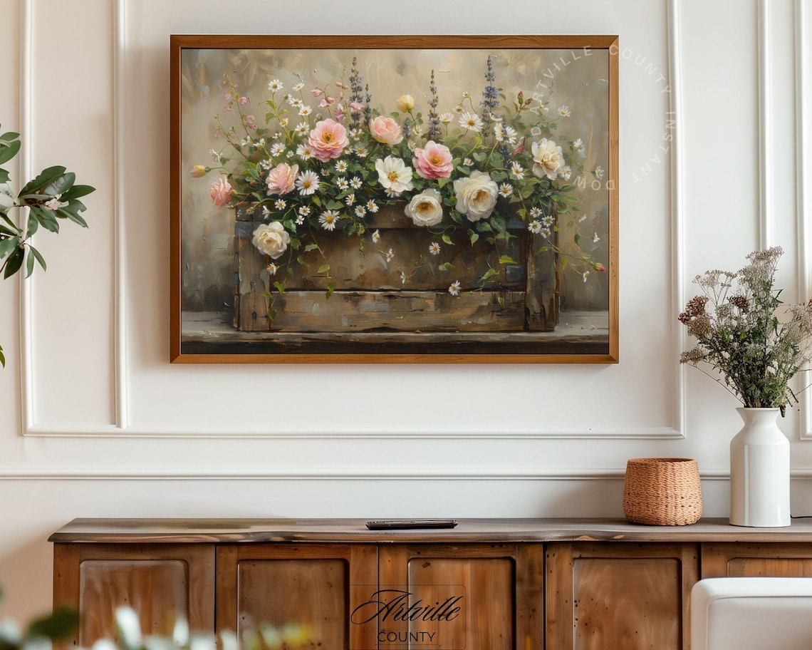 Flowers In Crate, Farmhouse Floral Wall Art Print - Image 4