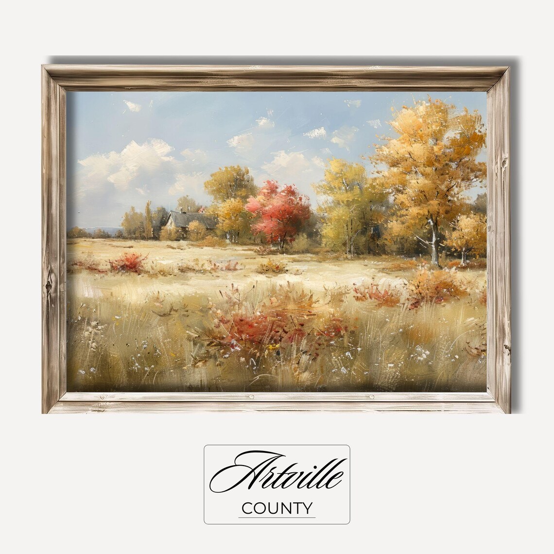 Autumn Countryside Cottage Fall Trees Golden Meadow Landscape Poster