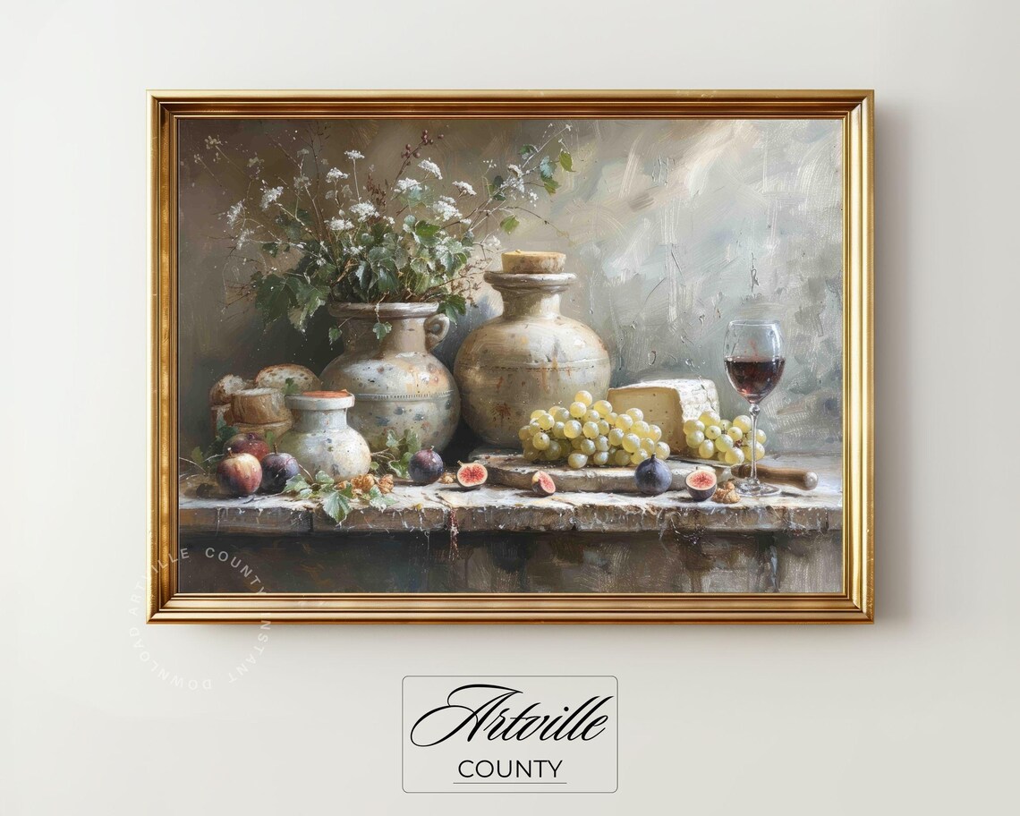 Wine Cheese Vintage Still Life Art Print - Image 2