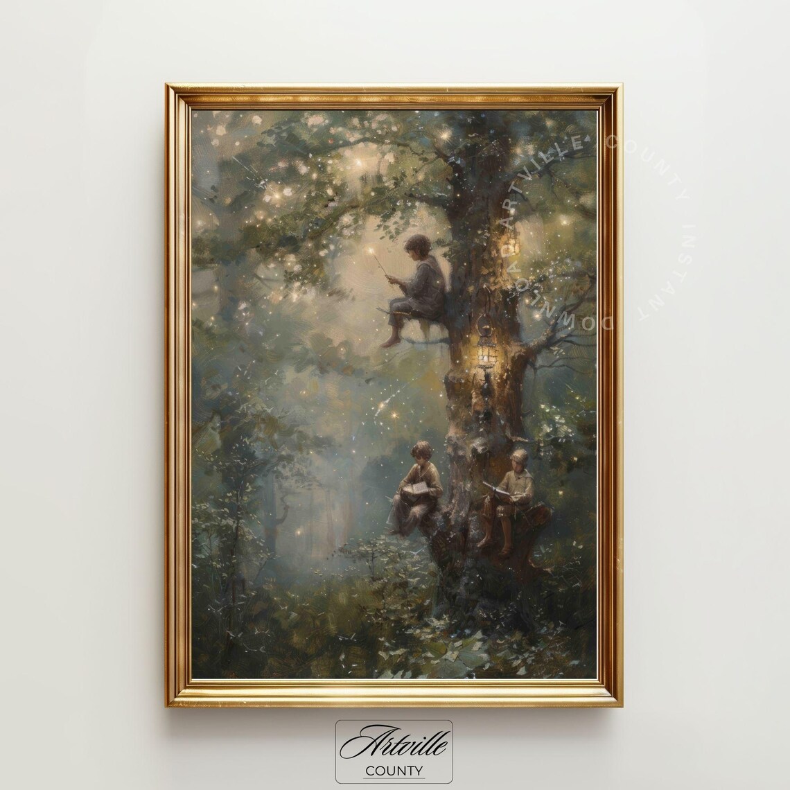Whimsical Tree Oil Painting, Vintage Fairy Tale Art Print - Image 3