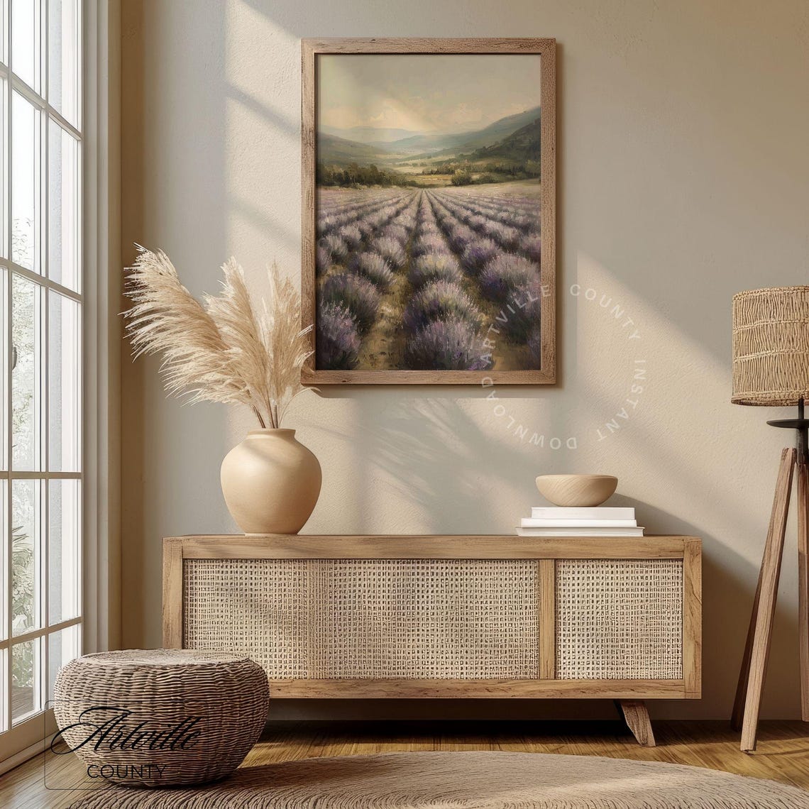 Lavender Field Oil Painting Farmhouse Wall Art Vintage Landscape Painting Countryside Cottagecore Art Print - Image 4