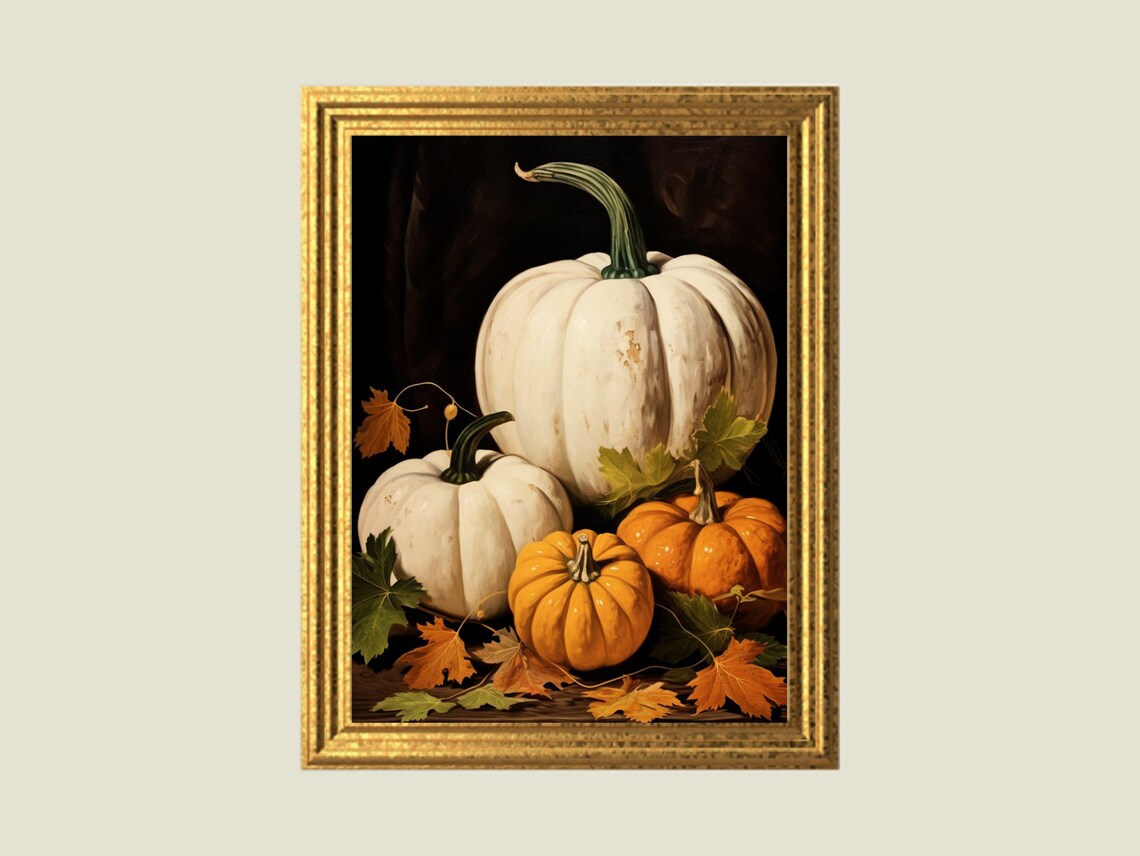 Halloween Pumpkin Still Life, Rustic Autumn Art - Image 2