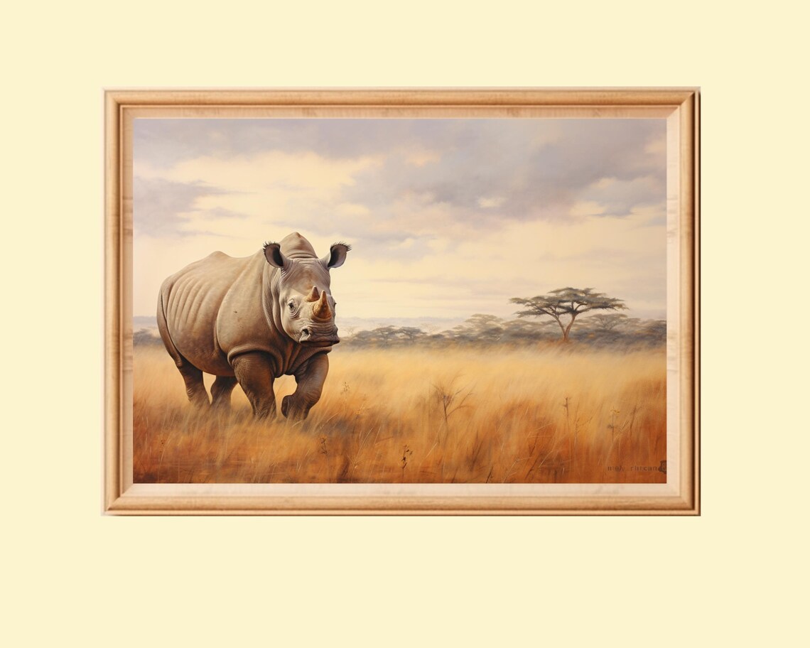 African Rhinoceros in the Savannah Art Print