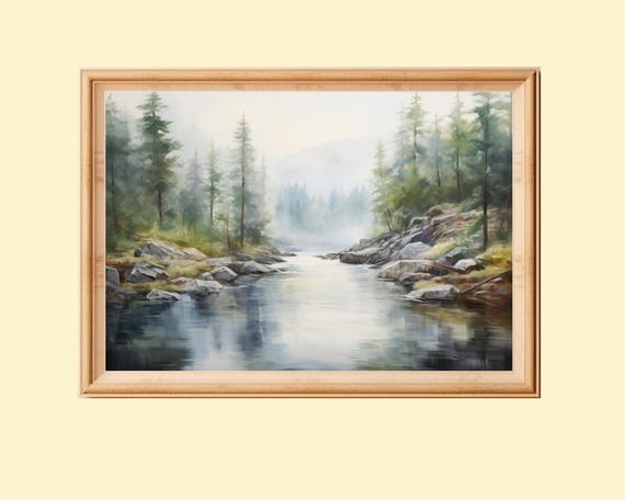 Vintage Landscape Painting Wall Art Forest Print Moody Wall Art Print Rustic Wall Decor Forest Landscape Print Nature Wall Art