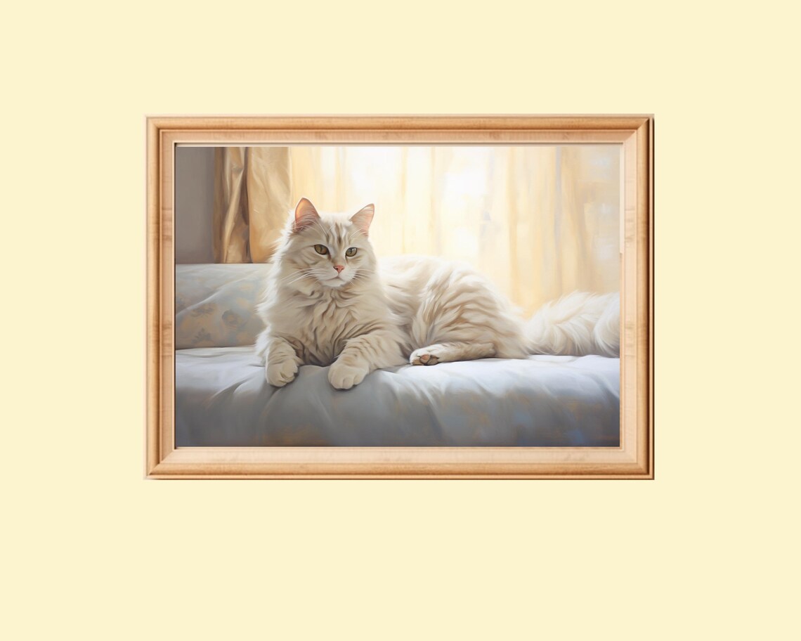 White Cat Home Decor, Feline Painting