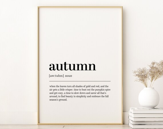 Autumn Definition Poster, Minimalist Dictionary Art Print