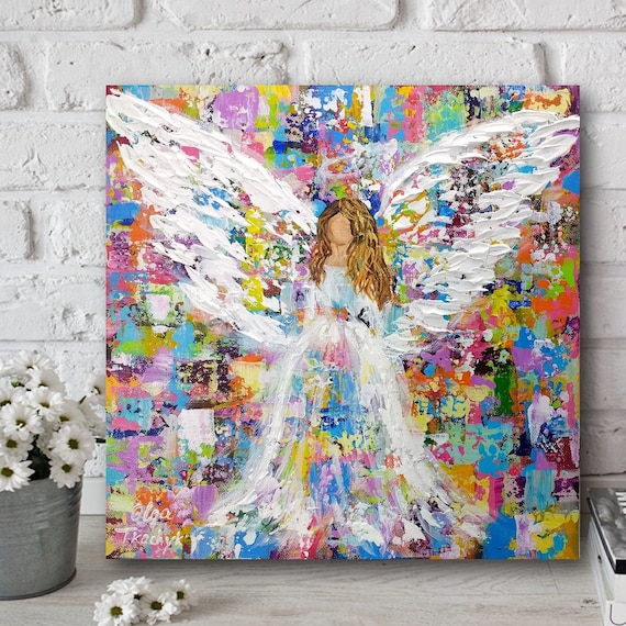 Angel Colorful Abstract Painting Religious Art Print