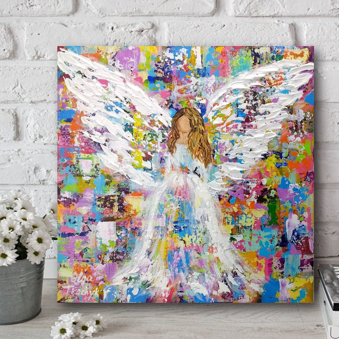 Angel Colorful Abstract Painting Religious Art Print