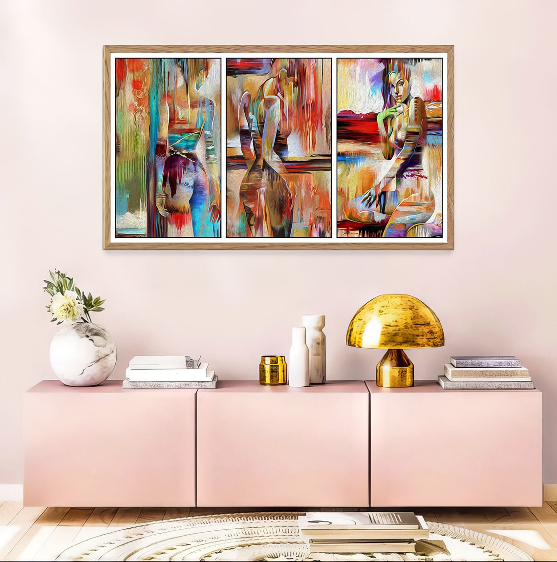 Colorful Modern Figurative Woman Triptych 3 Panel Abstract Art Poster - Image 2