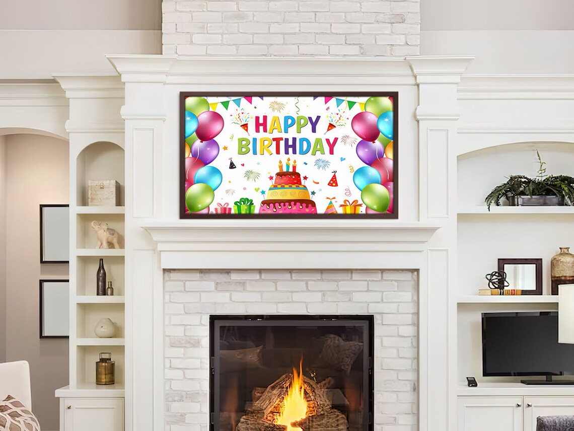 Birthday Cake and Balloons Art Print, Happy Birthday - Image 4