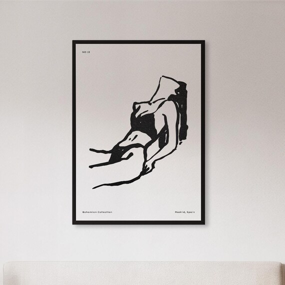 Framed Minimalist Female Nude Line Art Print Black White Abstract Woman Poster Calm Gallery Wall Decor Gift For Feminine And Interiors