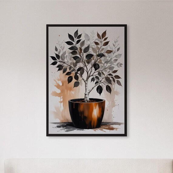 Framed Potted Plant Wall Art Print Minimalist Botanical Illustration Poster For Kitchen Bedroom Or Eco Inspired Modern Boho Home Decor