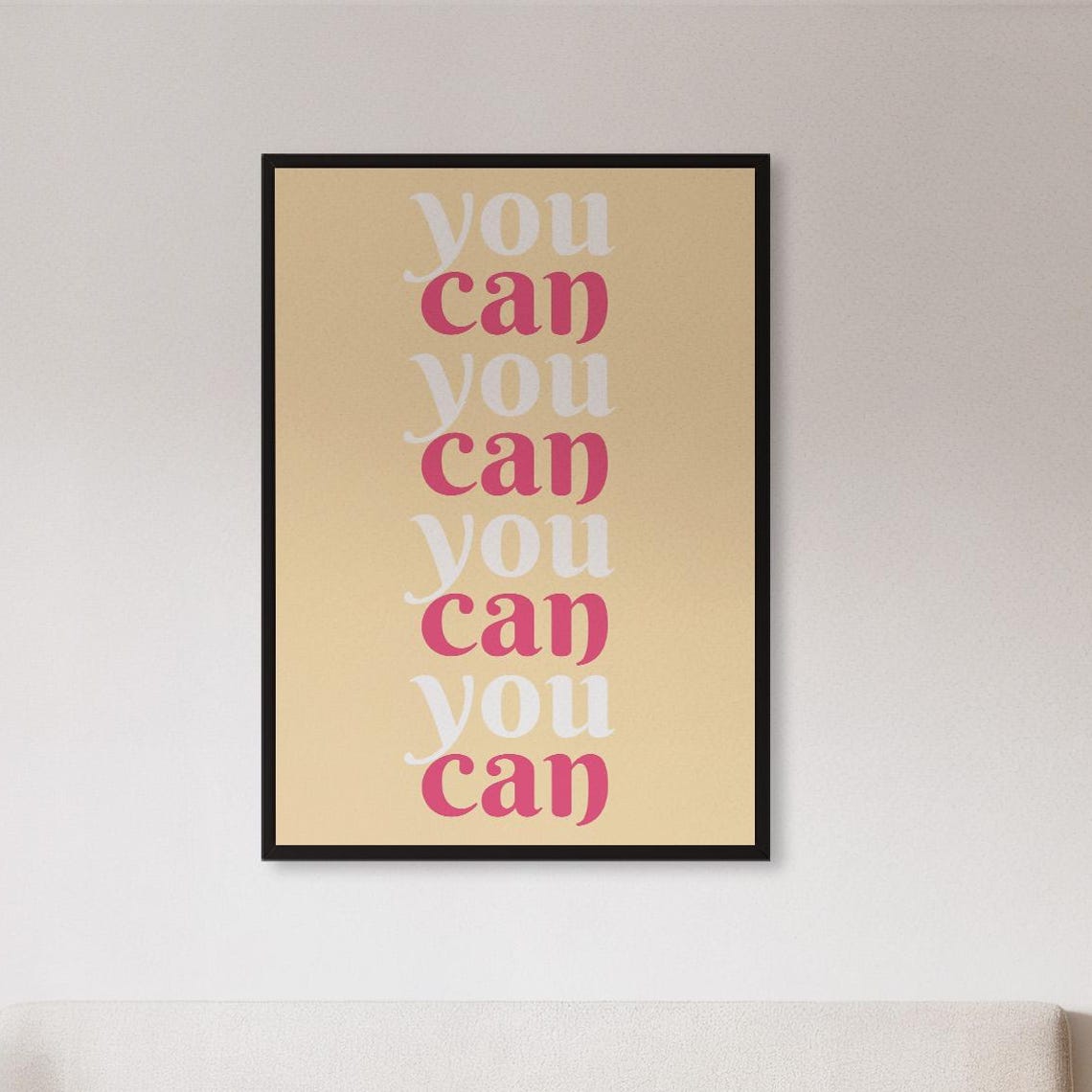 You Can Repeat Typography Beige Pink Motivational Quote Wall Art