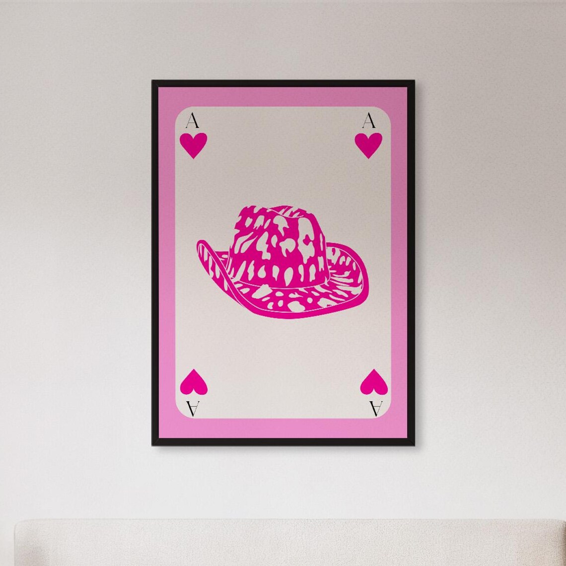 Hot Pink Cowgirl Hat Ace Of Hearts Playing Card Western Pop Art Poster