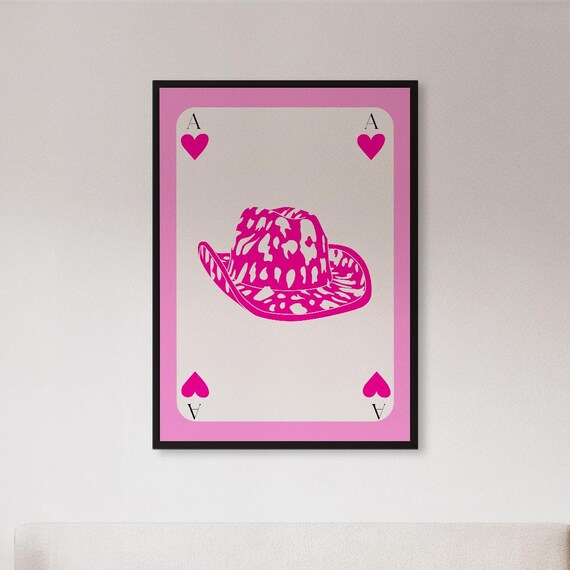 Hot Pink Cowgirl Hat Ace Of Hearts Playing Card Western Pop Art Poster