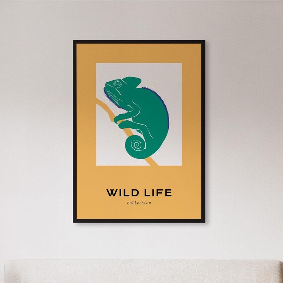 Green Chameleon Wild Life Collection Mustard Jungle Room Poster