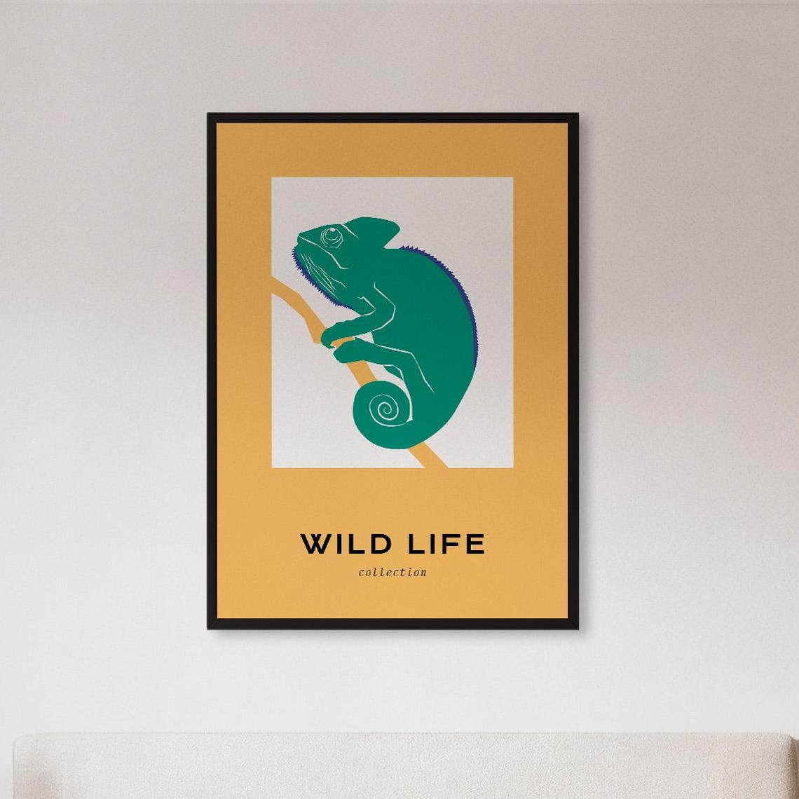 Green Chameleon Wild Life Collection Mustard Jungle Room Poster