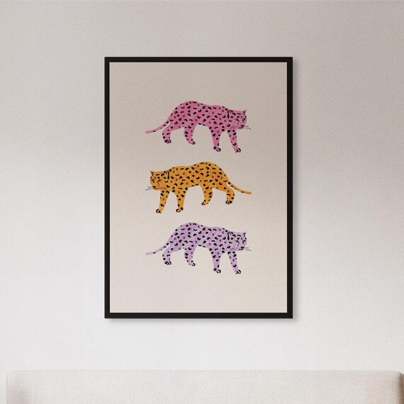 Framed Colorful Leopard Wall Art Print Modern Animal Illustration Poster Playful Jungle Decor Gift For Kids Room Nursery Or Bold Home