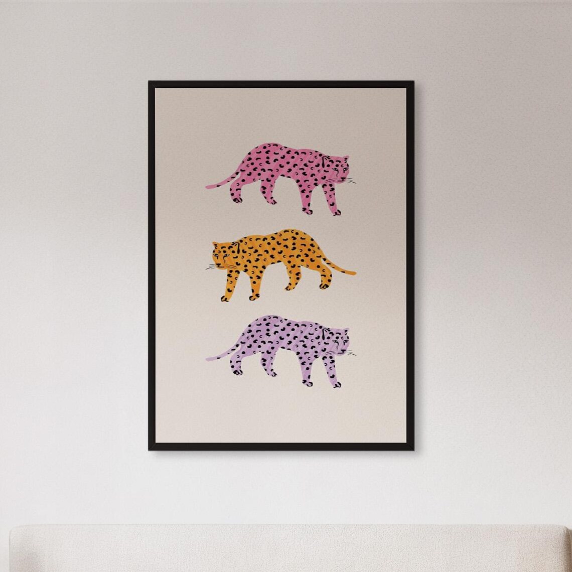 Colorful Pink Orange Lilac Leopard Trio Art Poster for Kids Rooms