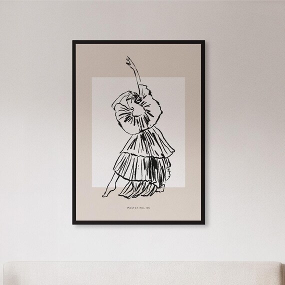 Framed Minimal Dancer Line Drawing Poster Abstract Fashion Wall Art Print Beige Modern Sketch Gift For Lovers Contemporary Interiors