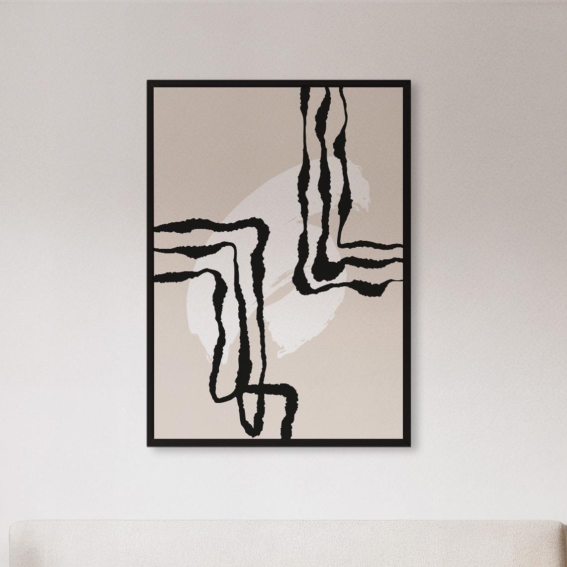 Neutral Beige Abstract Black Line Geometric Minimalist Poster