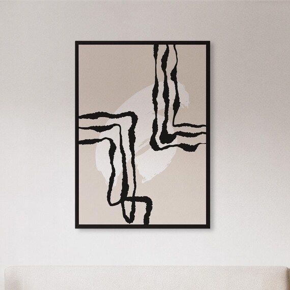 Framed Abstract Line Art Print Neutral Black And White Minimalist Poster Modern Geometric Wall Decor Gift For Scandinavian Inspired Homes