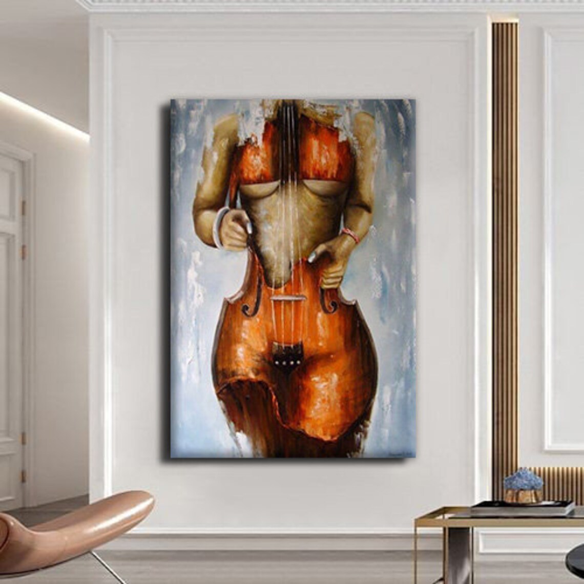 Elegant Nude Woman Cello Surreal Oil Painting Music Art Print - Image 2
