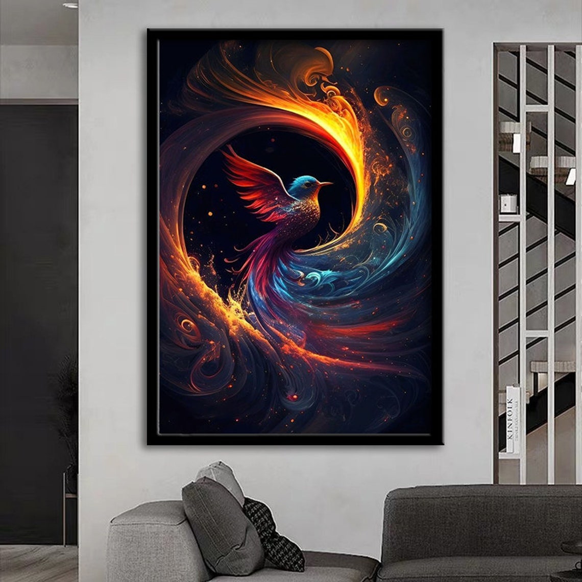Phoenix Fire Bird Cosmic Swirl Fantasy Surreal Dream Wall Poster - Image 3