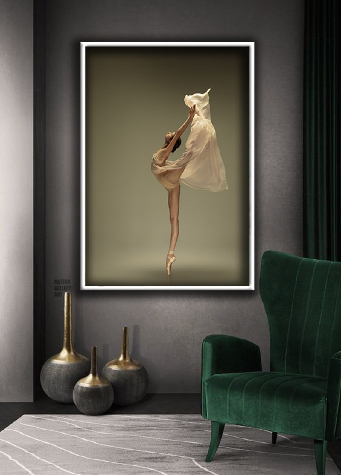 Ballerina in White Dress En Pointe Graceful Elegant Dance Studio Poster - Image 3